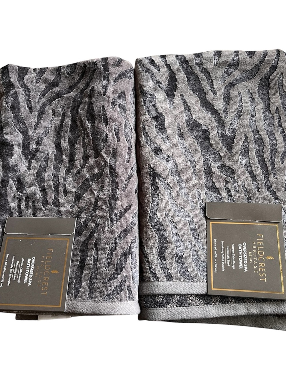 Fieldcrest Gray Zebra-Print Bath Towels - Pair